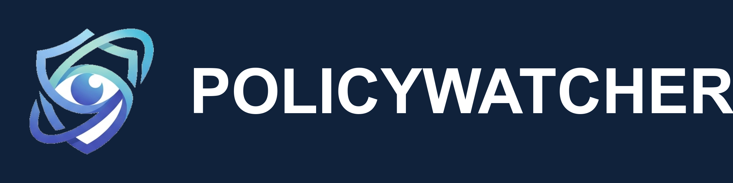 PolicyWatcher logo and light wordmark on navy